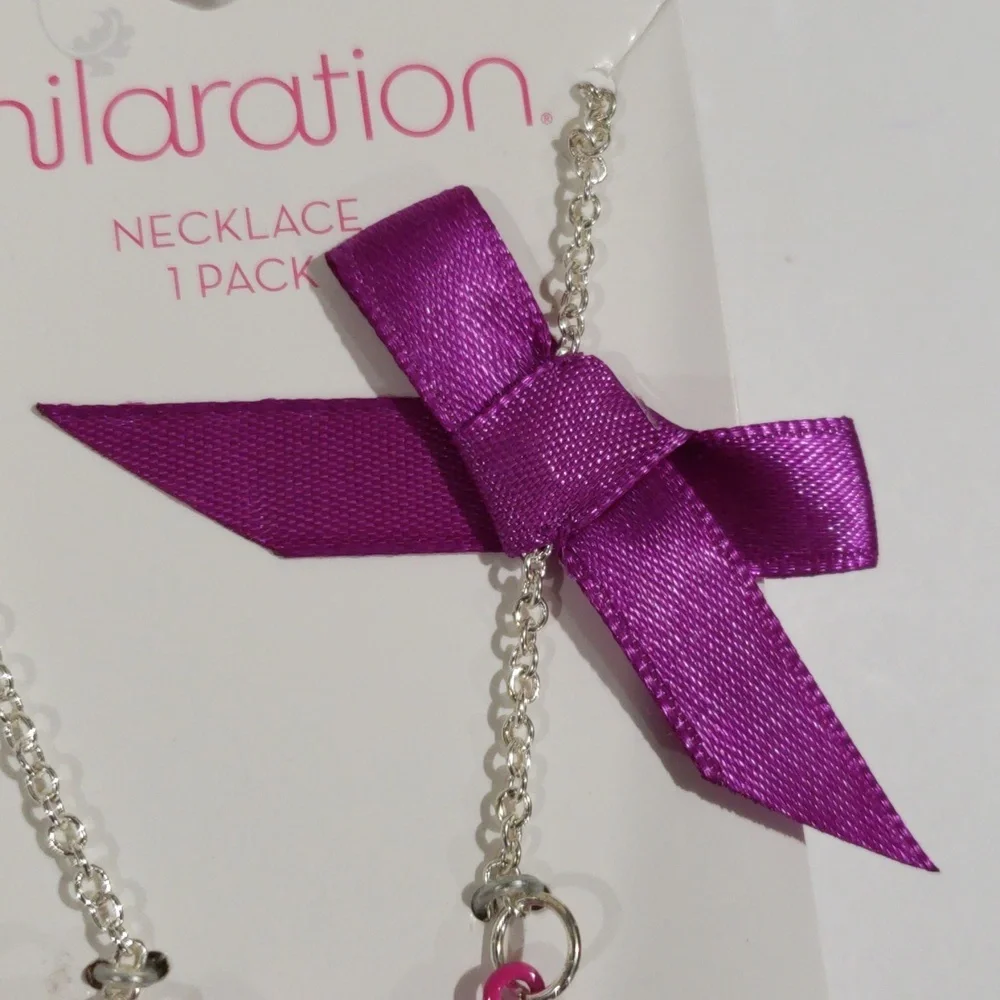 Pink OMG Crystal Necklace w/ Purple Ribbon Accent - Xhilaration Fashion Jewelry